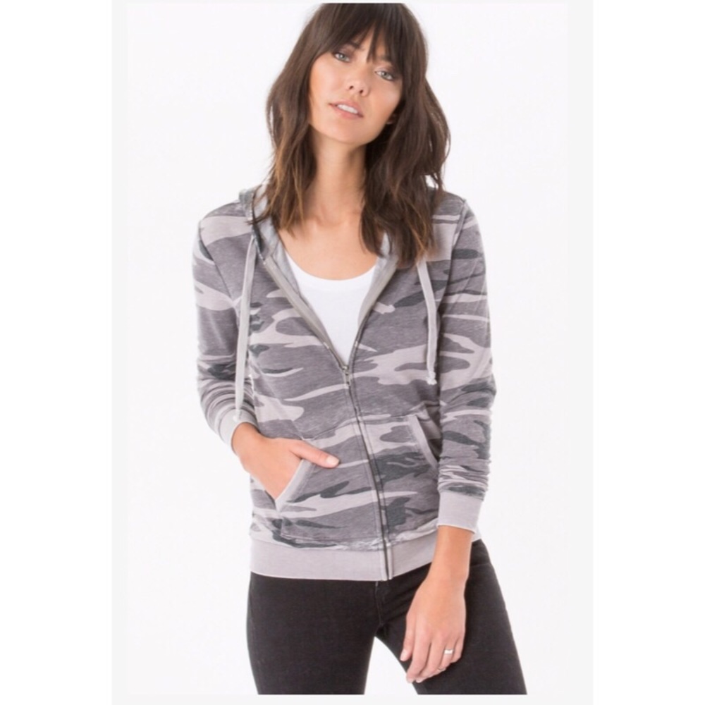 NWT  Z Supply camo zip hoodie green & grey - Picture 3 of 6